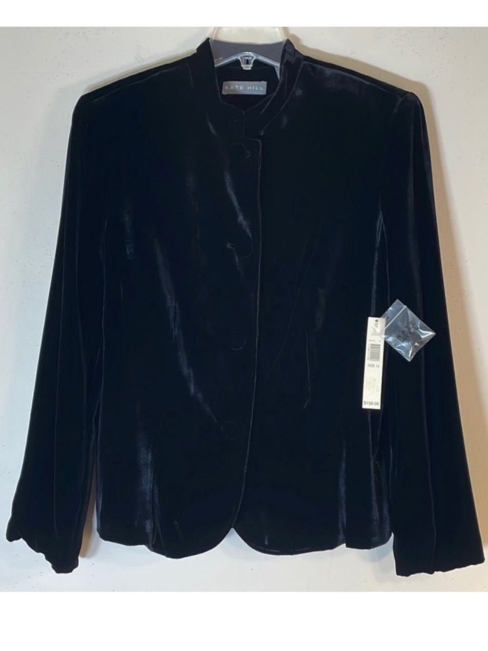 Kate Hill Black Velvet Stand Collar Blazer
